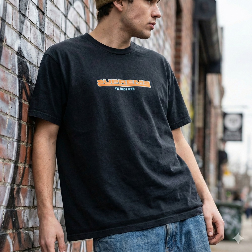 Supreme New York‎ Logo Graphic T Shirt Black Mens Size Medium Pre Shrunk Cotton